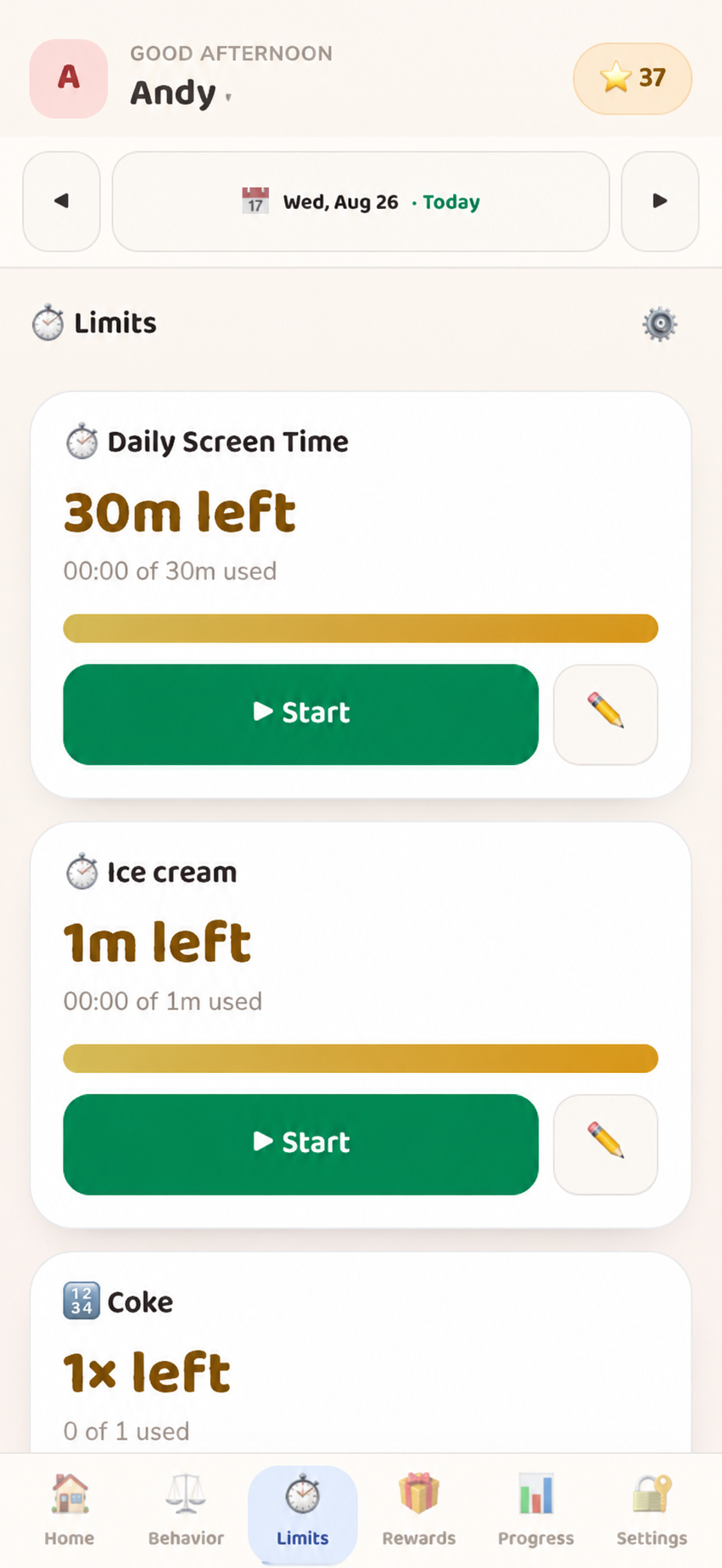 StarKeeper Limits with usage timers and remaining balances
