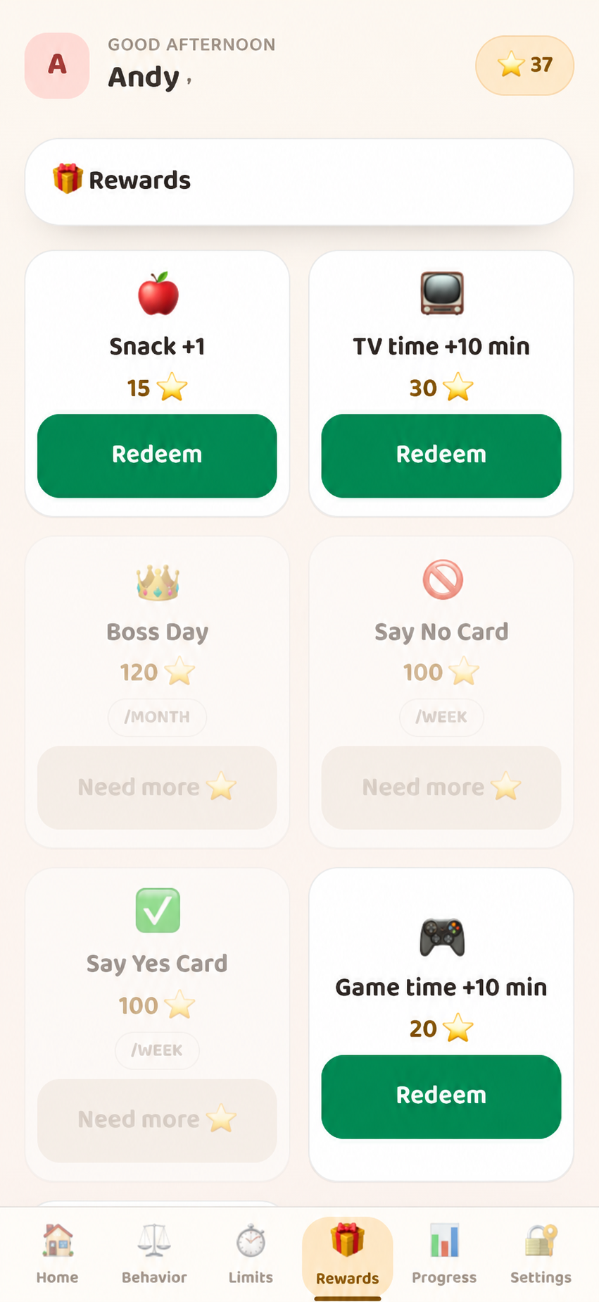 StarKeeper Rewards with parent-chosen rewards and point prices